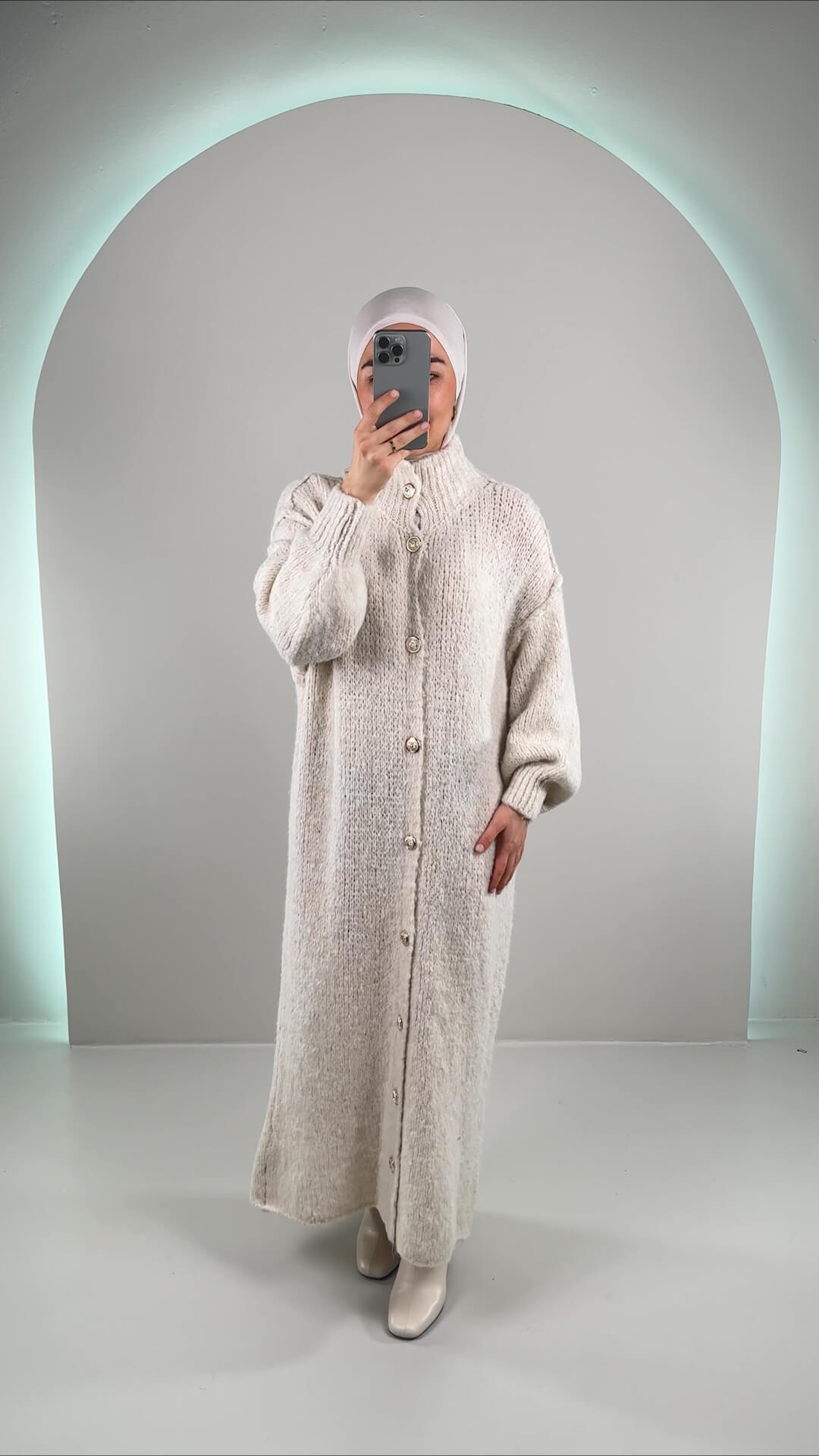 Efla Strickjacke Long Beige